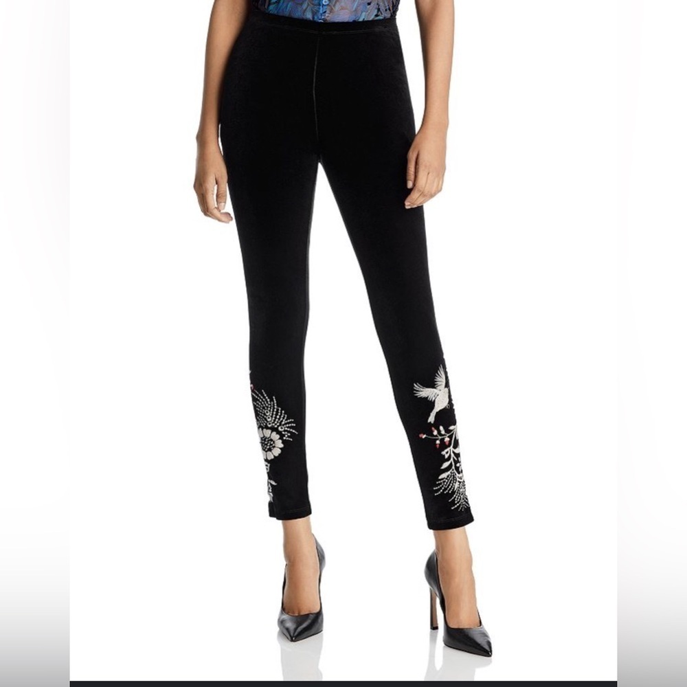 Johnny Was Stretch Velvet Legging Pant Floral Embroidery Leggings Black L